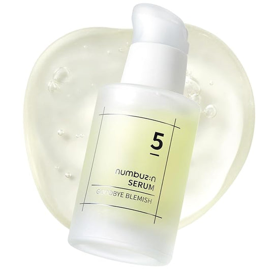 NUMBUZIN No. 5 Goodbye Blemish Serum – 50ml clear bottle with a white pump cap, designed to target blemishes and brighten skin tone.