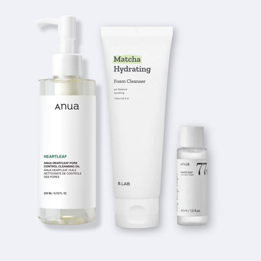 ANUA Heartleaf Cleansing Oil and B.LAB Matcha Foam Cleanser double cleansing set