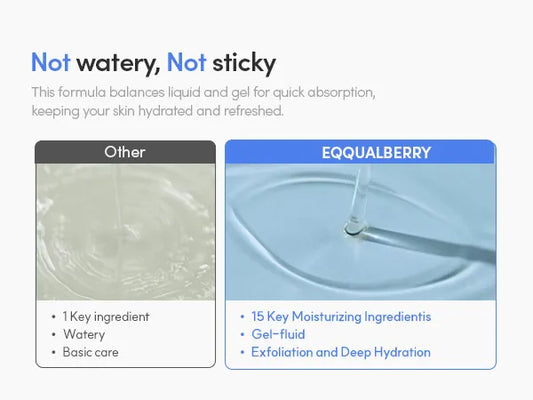 Comparison of 'Other' and 'Eqqualberry' products with text about skin hydration.