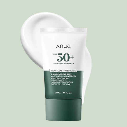 ANUA Heartleaf Silky Moisture Mild Sunscreen SPF 50+ – hydrating vegan daily sunscreen for sensitive skin