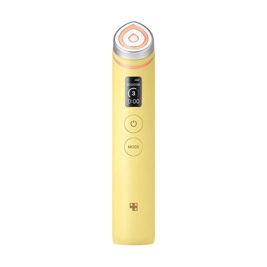 Yellow electronic device with control buttons on a white background