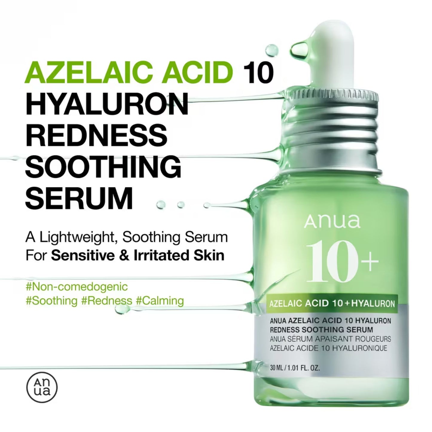 ANUA Azelaic Acid 10% + Hyaluron Redness Soothing Serum (30ml)