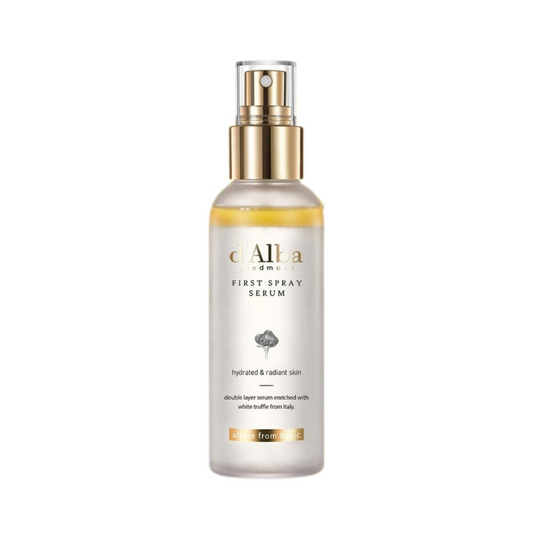 D’ALBA Italian White Truffle First Spray Serum – 100ml bottle featuring a dual-layered formula for hydration and radiance.