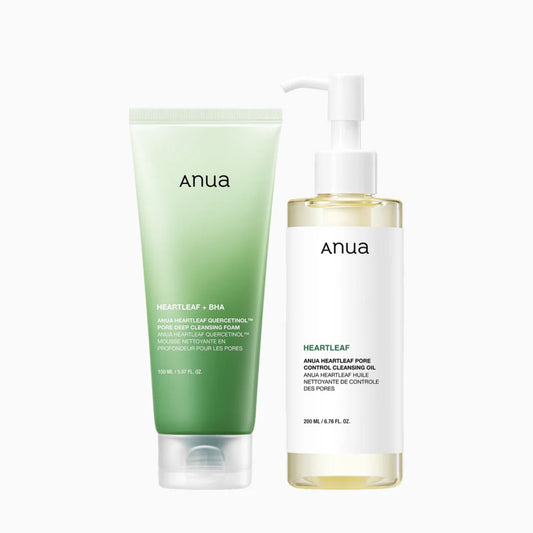 Anua Double Cleansing Duo Set – gentle Korean oil cleanser and foam cleanser set for removing makeup and impurities