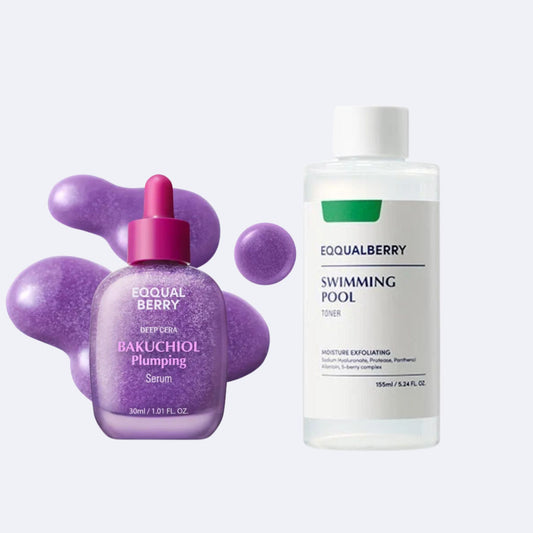 EQQUALBERRY Swimming Pool Toner 155 ml + Bakuchiol Plumping Serum 30 ml – Hydration & Firming Duo