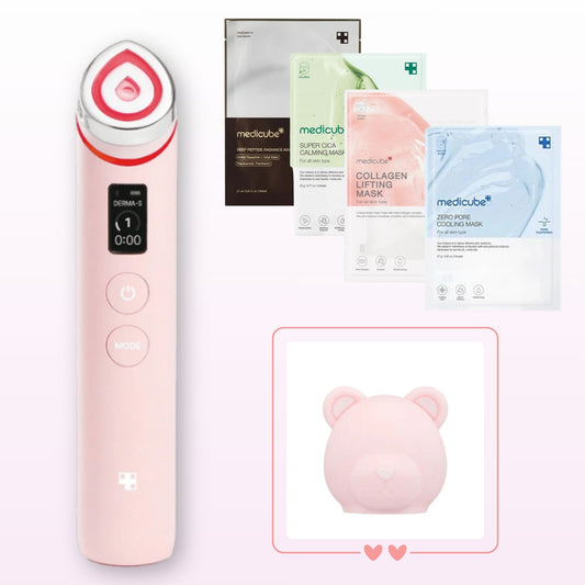 MEDICUBE Age-R Booster Pro Device Pink with Bear Head Case and Sheet Mask Set