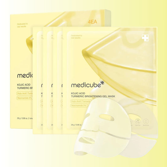 MEDICUBE Kojic Acid Turmeric Brightening Gold Jelly Gel Mask 4ea – Radiance Hydrogel Mask