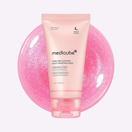 MEDICUBE PDRN Pink Caffeine Night Wrapping Mask 75ml with PDRN, caffeine, and niacinamide for overnight hydration and firming