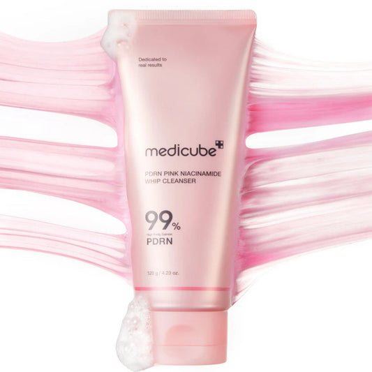 MEDICUBE PDRN Pink Niacinamide Whip Cleanser 120g with PDRN, Niacinamide, and hydrating ingredients for daily brightening cleansing care