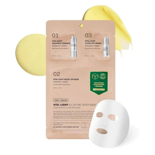 VT COSMETICS Reedle Shot Vita-Light All-in-One 3-Step Mask 4ea with ampoule, sheet mask, and cream for brightening and hydration