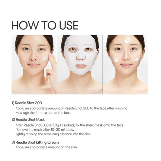 Instructions on how to use Reedle Shot skincare products with step-by-step guidance.