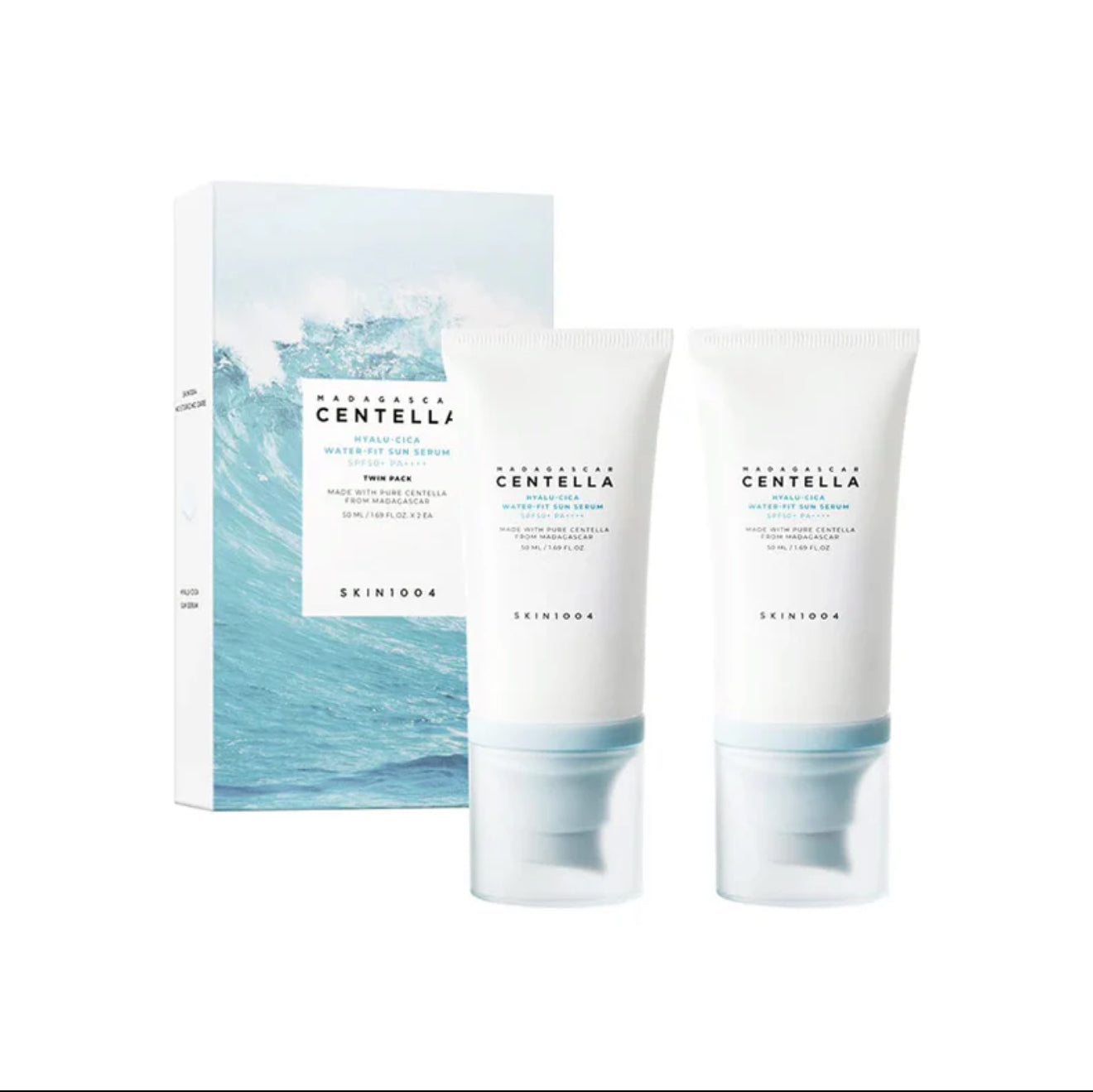 SKIN1004 Hyalu-Cica Water-Fit Sun Serum Twin Pack – Two 50ml bottles of hydrating SPF50+ PA++++ sunscreen