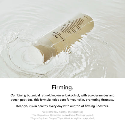 Skincare product with a label on a white background, featuring text about firming skin.