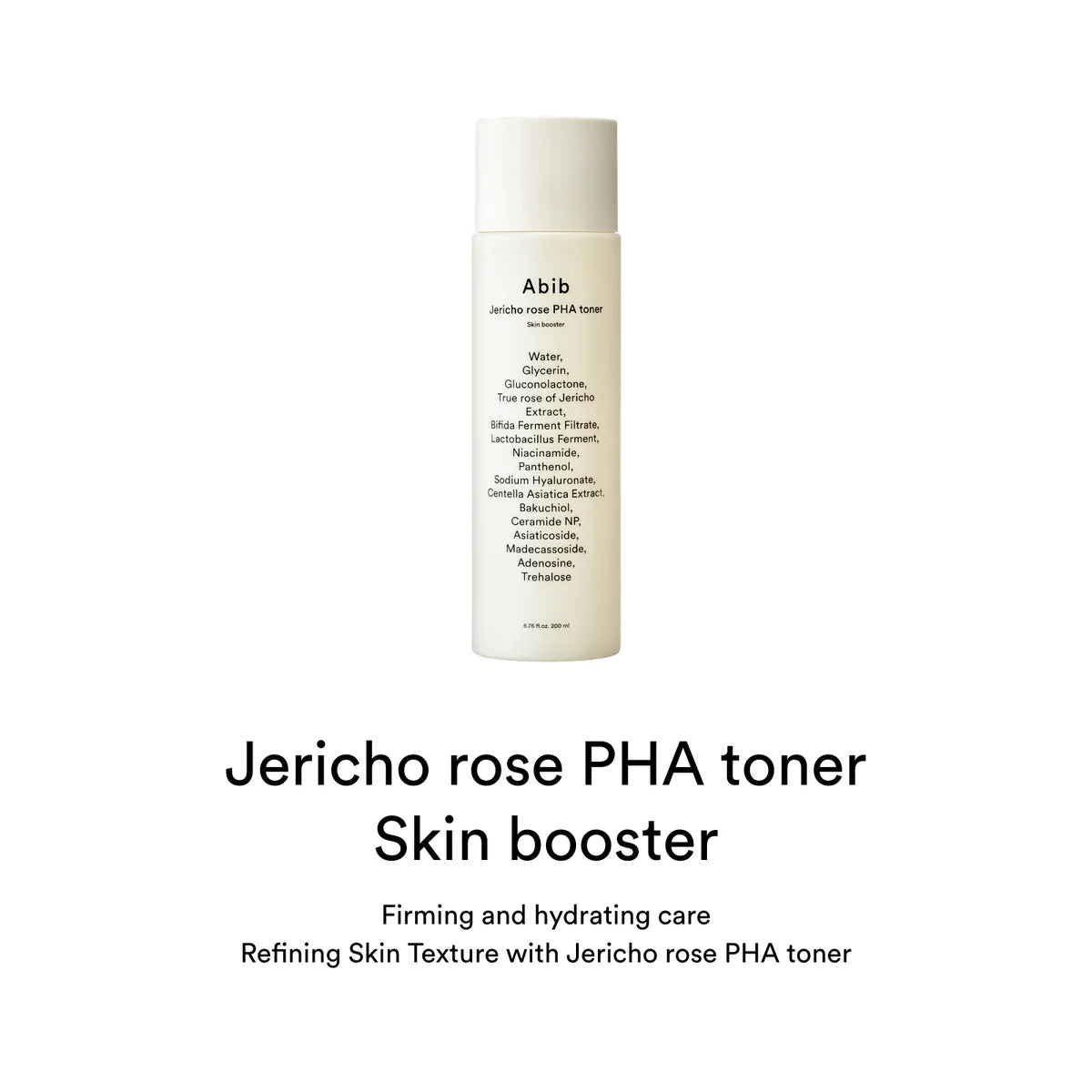Jericho rose PHA toner bottle with product details on a white background