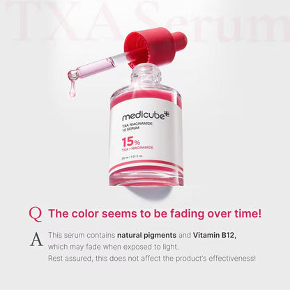 Medicube serum bottle with dropper on a light pink background