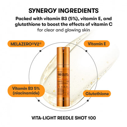 Vita-Light Reedle Shot 100 with synergy ingredients on a white background