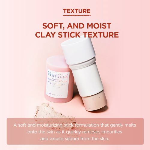 Cosmetic stick and container with text on a pink background