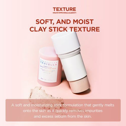 Cosmetic stick and container with text on a pink background