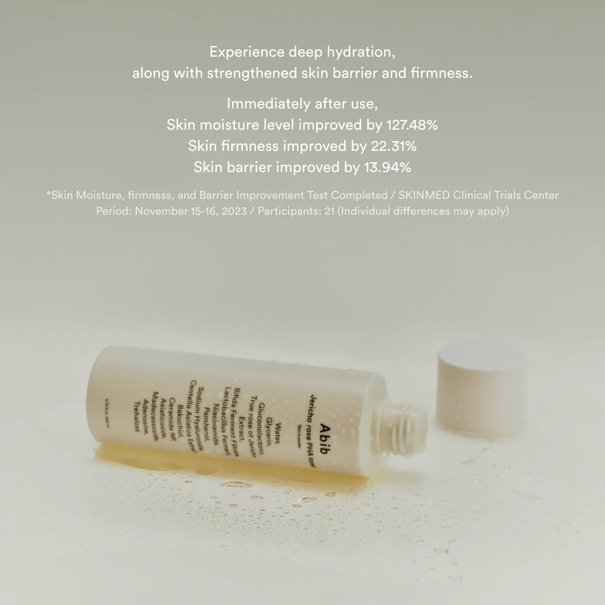 Skincare product with text on a light background