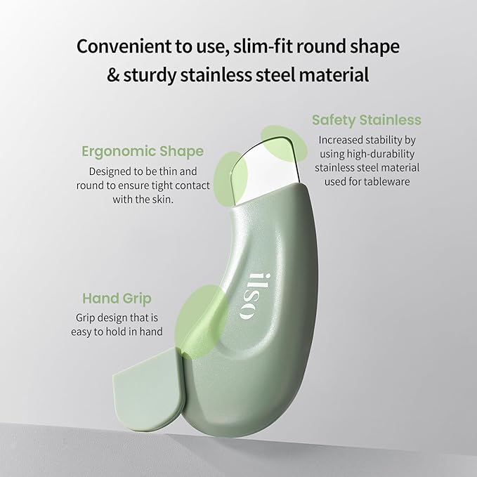 Green handheld device with text highlighting features on a light gray background