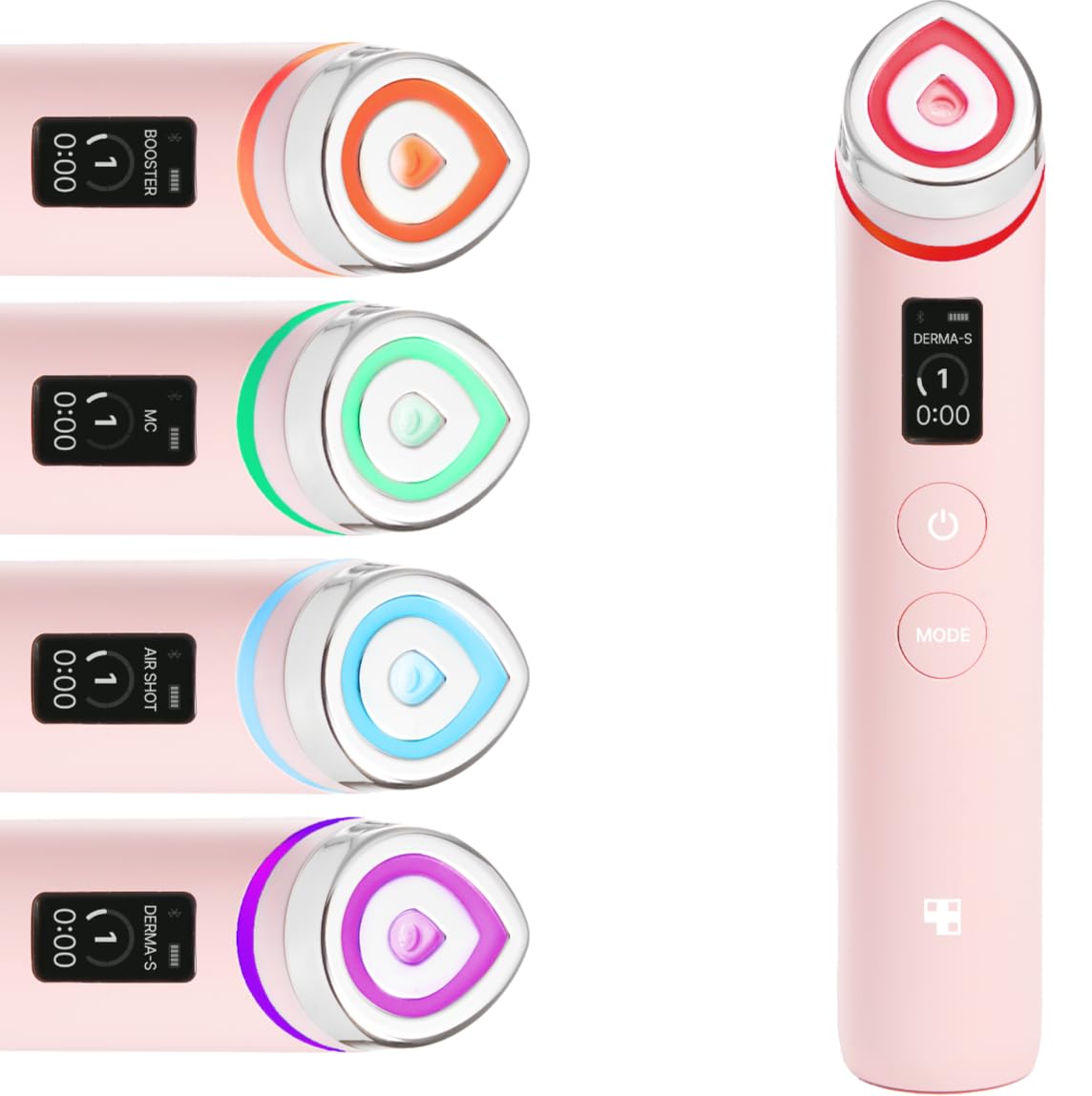 Pink electronic device with color-changing accents on a white background