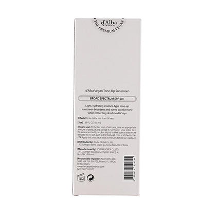 D'ALBA UV Essence Waterfull+ Sunscreen – Tone-Up Sun Cream – Broad Spectrum SPF50+ PA++++ (50ml)