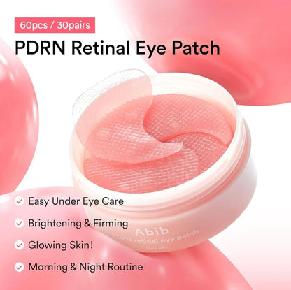 PDRN Retinal Eye Patch container with pink eye patches on a white background