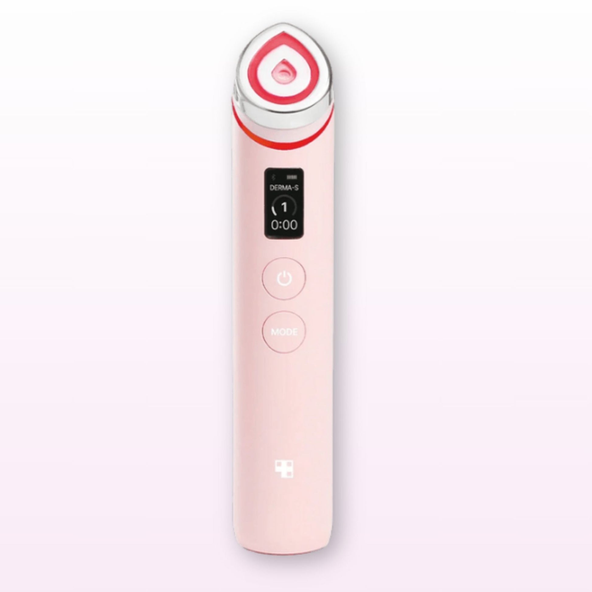 Pink electronic device with a digital display on a white background