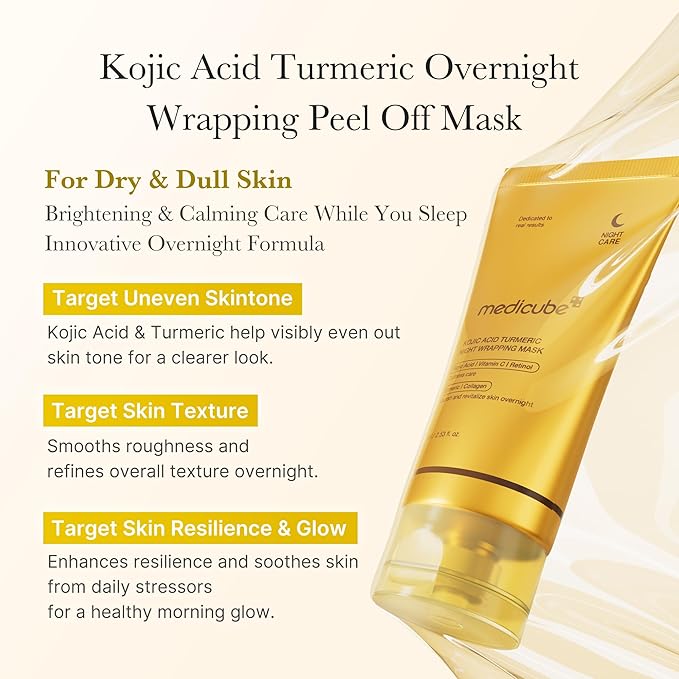 Kojic Acid Turmeric Overnight Wrapping Peel Off Mask packaging with product details on a white background