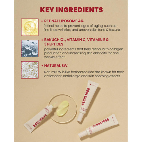 Product packaging with key ingredients listed on a beige background