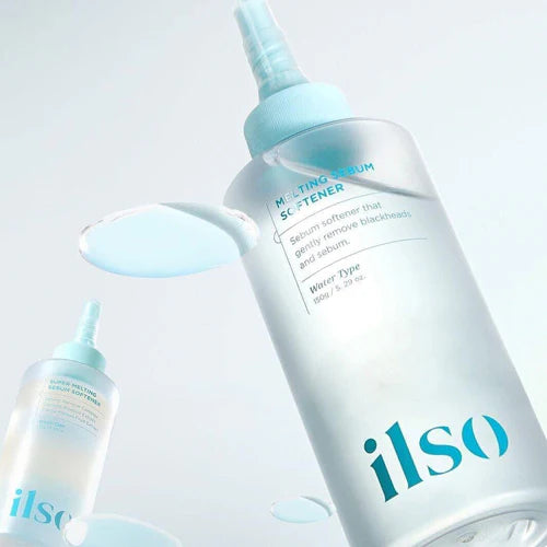 Two bottles of ilso skincare products on a light gray background