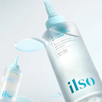 Two bottles of ilso skincare products on a light gray background