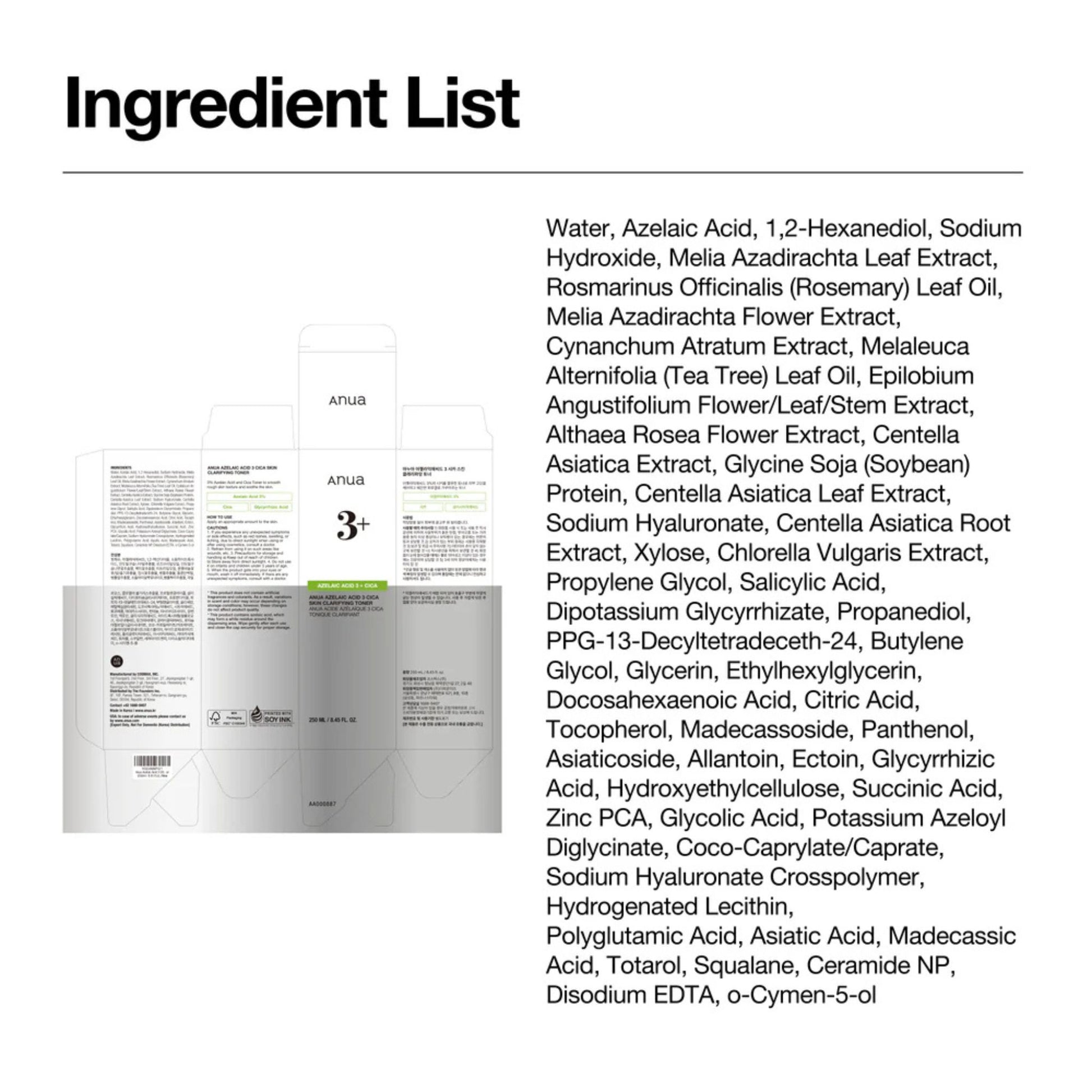 Ingredient list of a cosmetic product on a white background