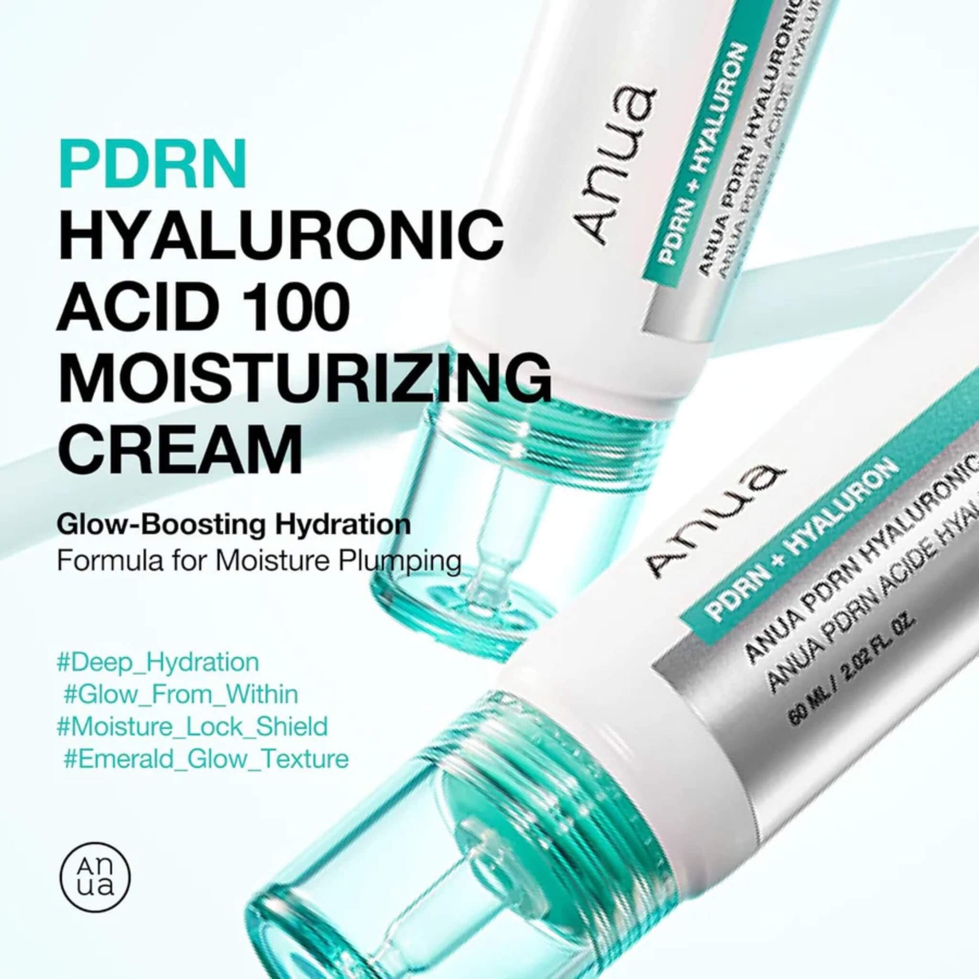 Anua PDRN Hyaluronic Acid 100 Moisturizing Cream with text on a white background