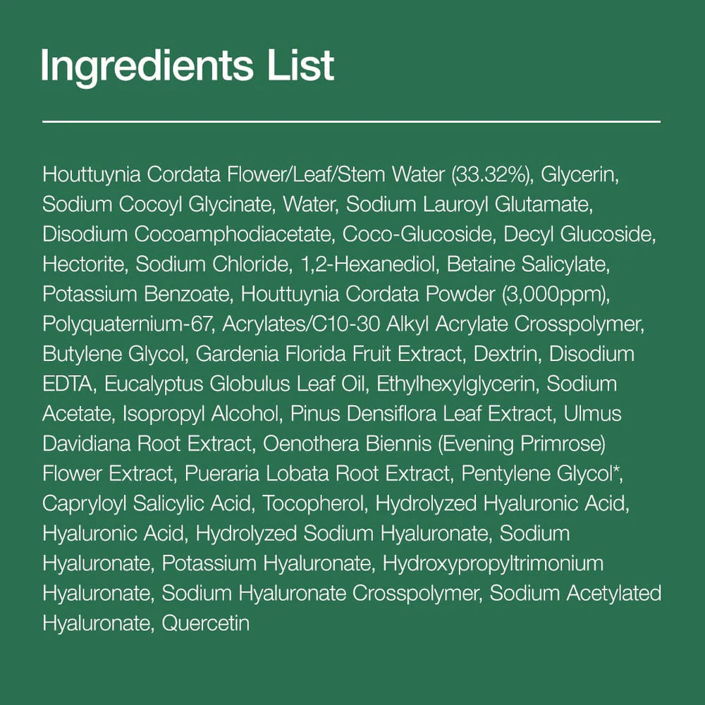 Ingredients list on a green background