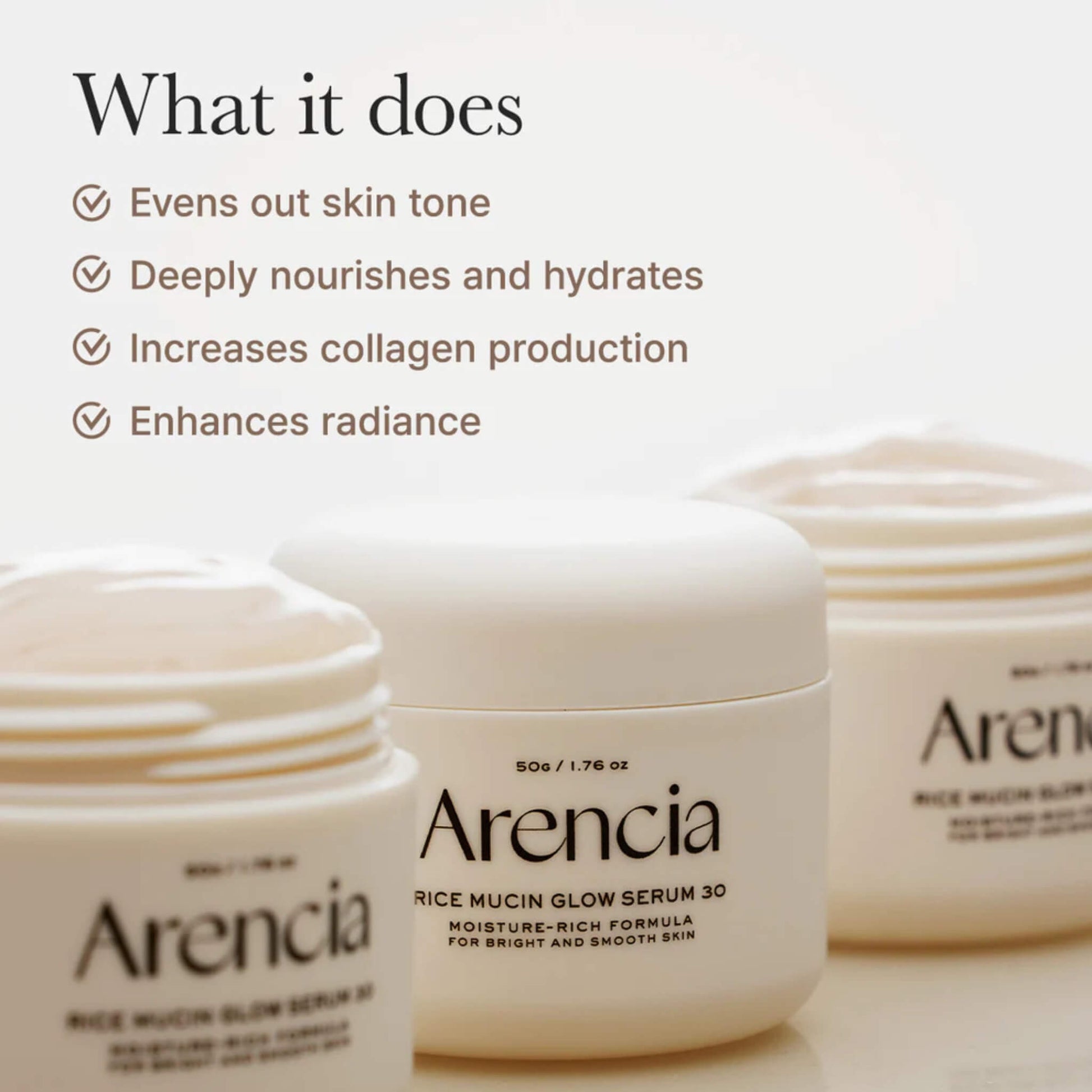 arencia rice mucin glow overnight serum 30ml korean hydrating radiance serum