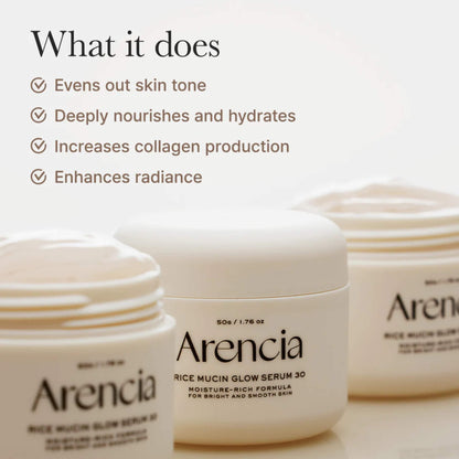 arencia rice mucin glow overnight serum 30ml korean hydrating radiance serum