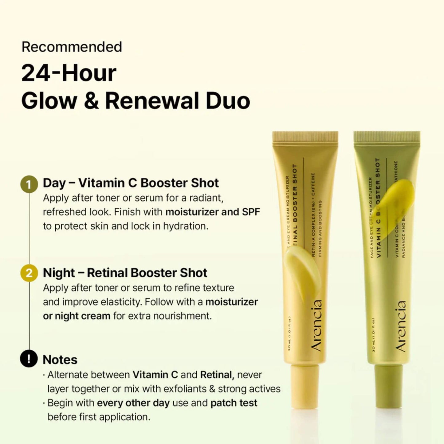 Two skincare product tubes with application instructions on a white background
