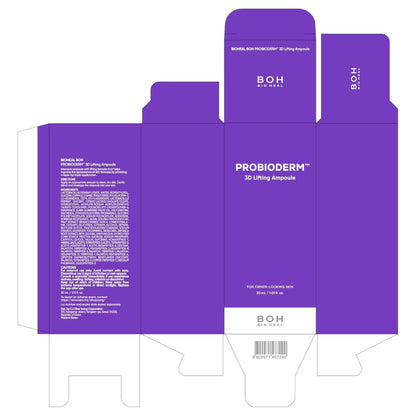 Purple packaging box for Probioderm 3D Lifting Ampoule with BOH branding.