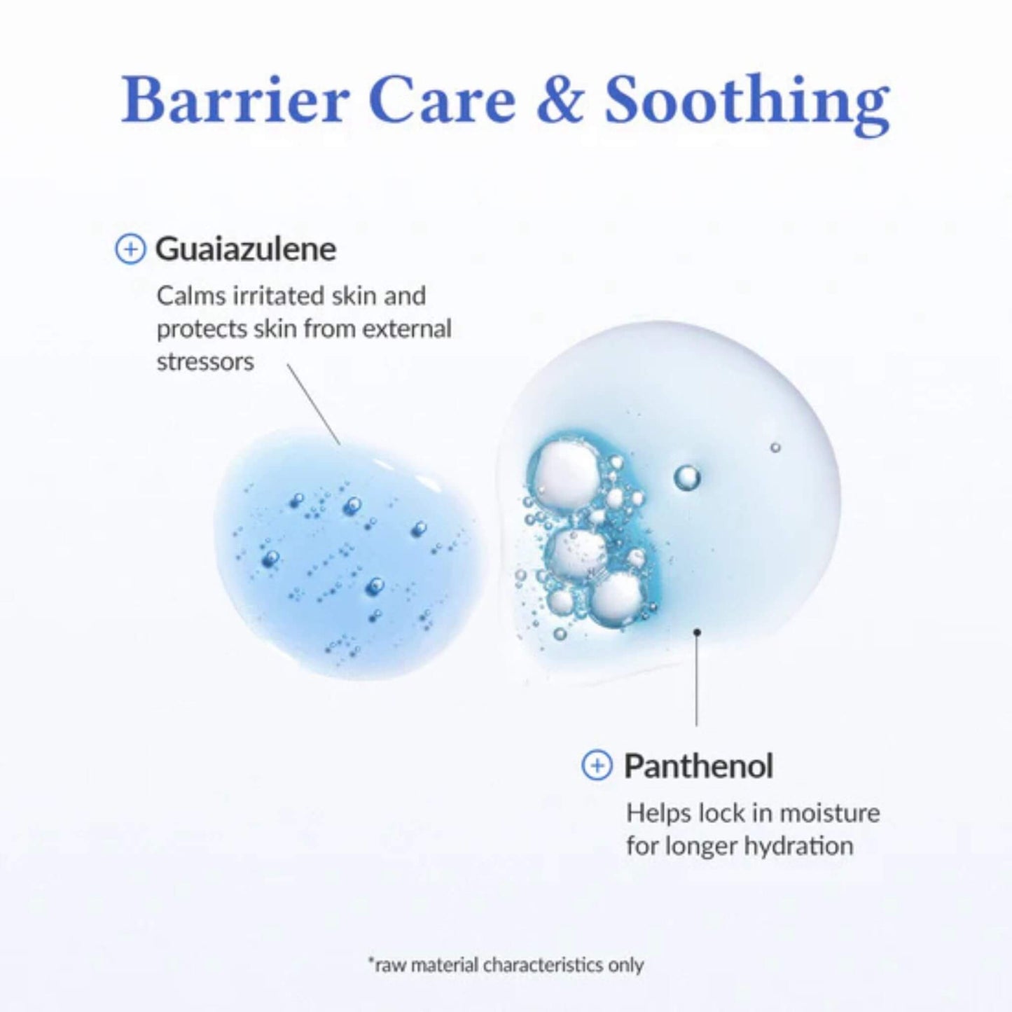 Diagram of barrier care and soothing ingredients with text on a white background