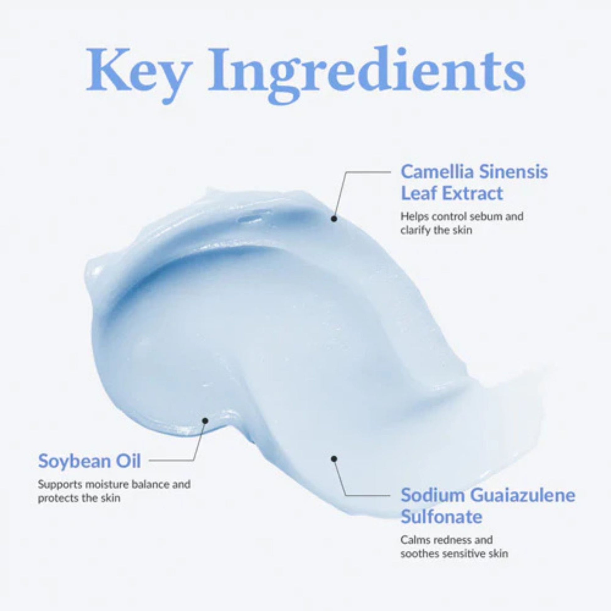 Diagram of skincare product with labeled key ingredients on a white background