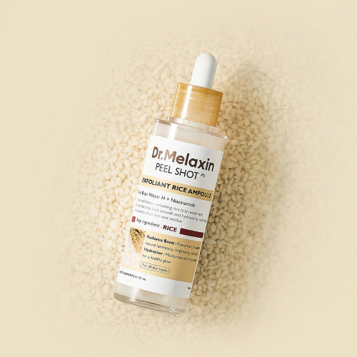 Dr. Melaxin peel shot bottle with dropper on a beige background