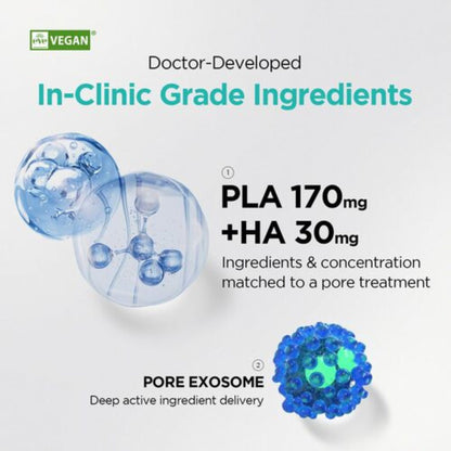 Advertisement for doctor-developed skincare ingredients with molecular structures and text on a light gray background.