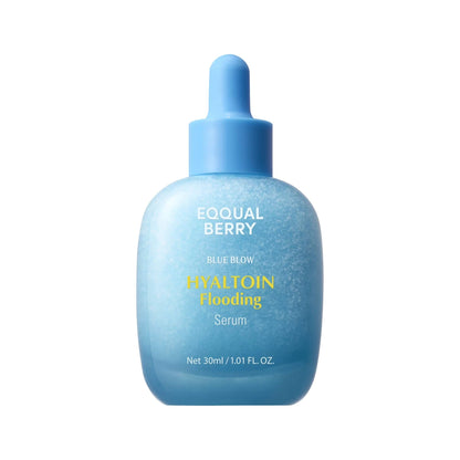 Blue skincare serum bottle with dropper on a white background