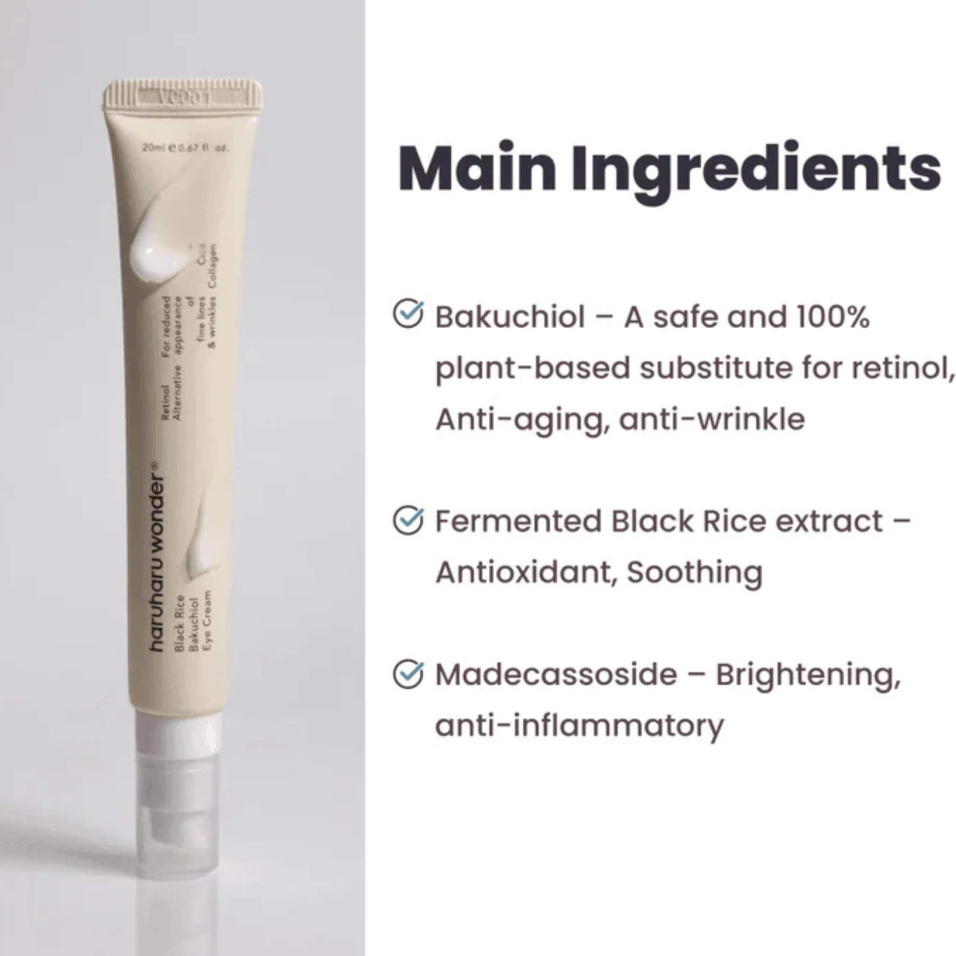 Skincare product with a list of main ingredients on a gray background