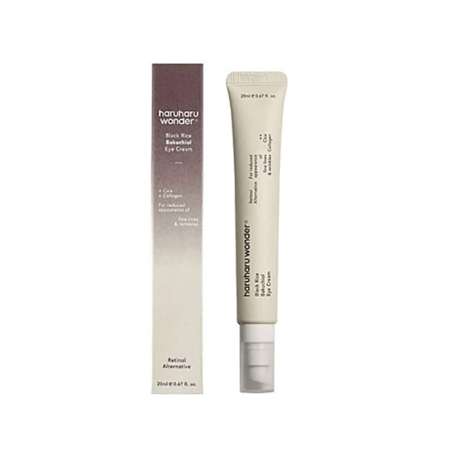 Haruhu wonder eye cream tube and packaging on a white background