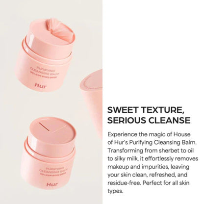 Pink cleansing balm container with text on a white background