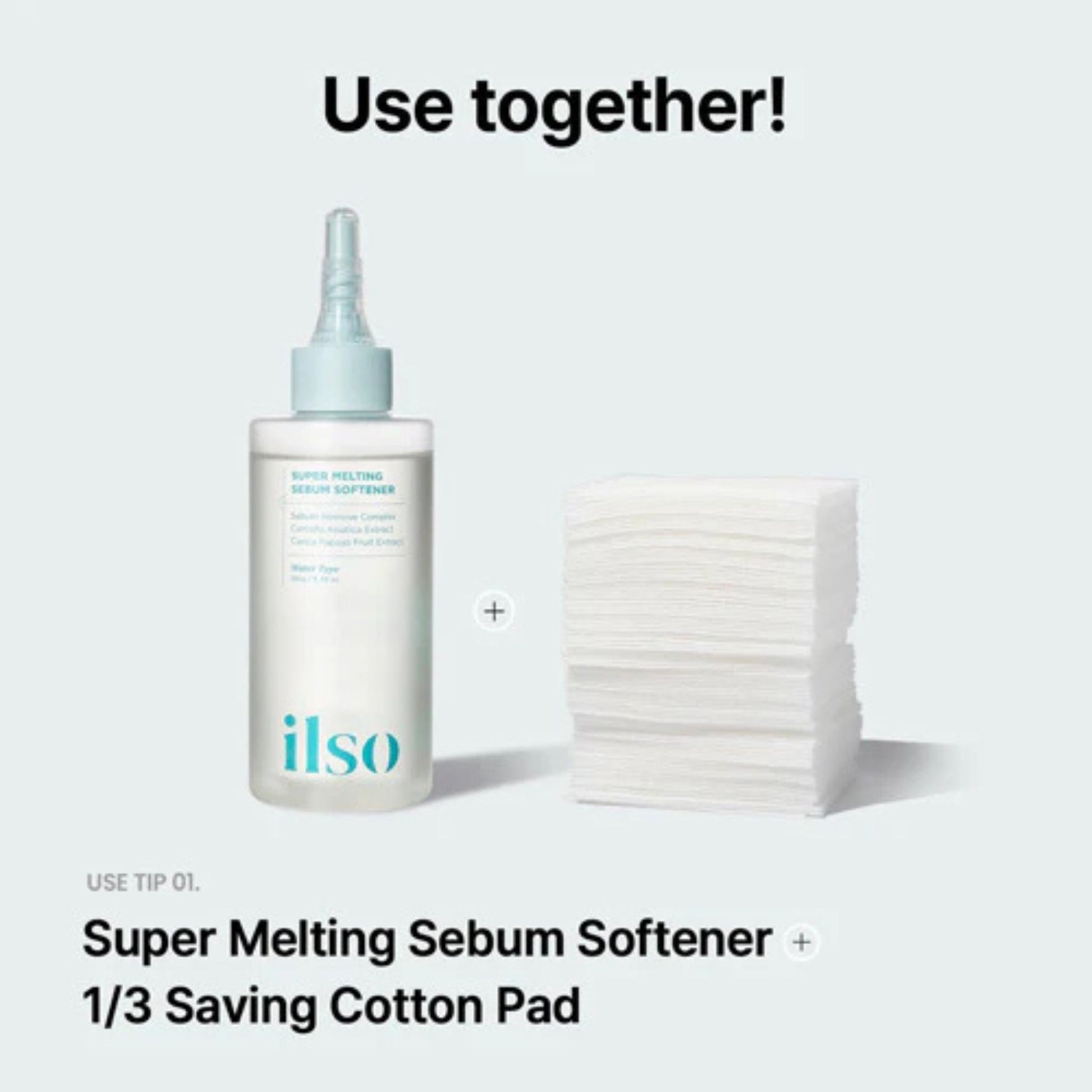 Super Melting Sebum Softener bottle with cotton pads on a white background