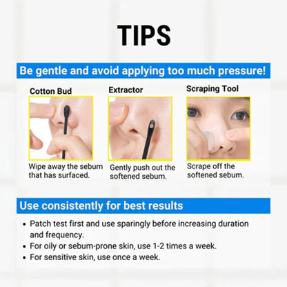 Instructions for using a nose cleaning tool with images and text on a white background
