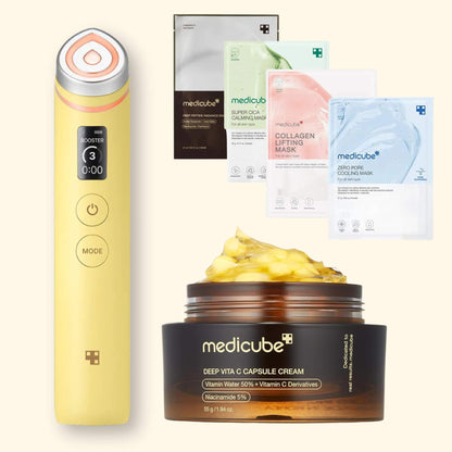 Medicube Age-R Booster Pro with Deep Vita C Capsule Cream and sheet masks K-Beauty skincare set